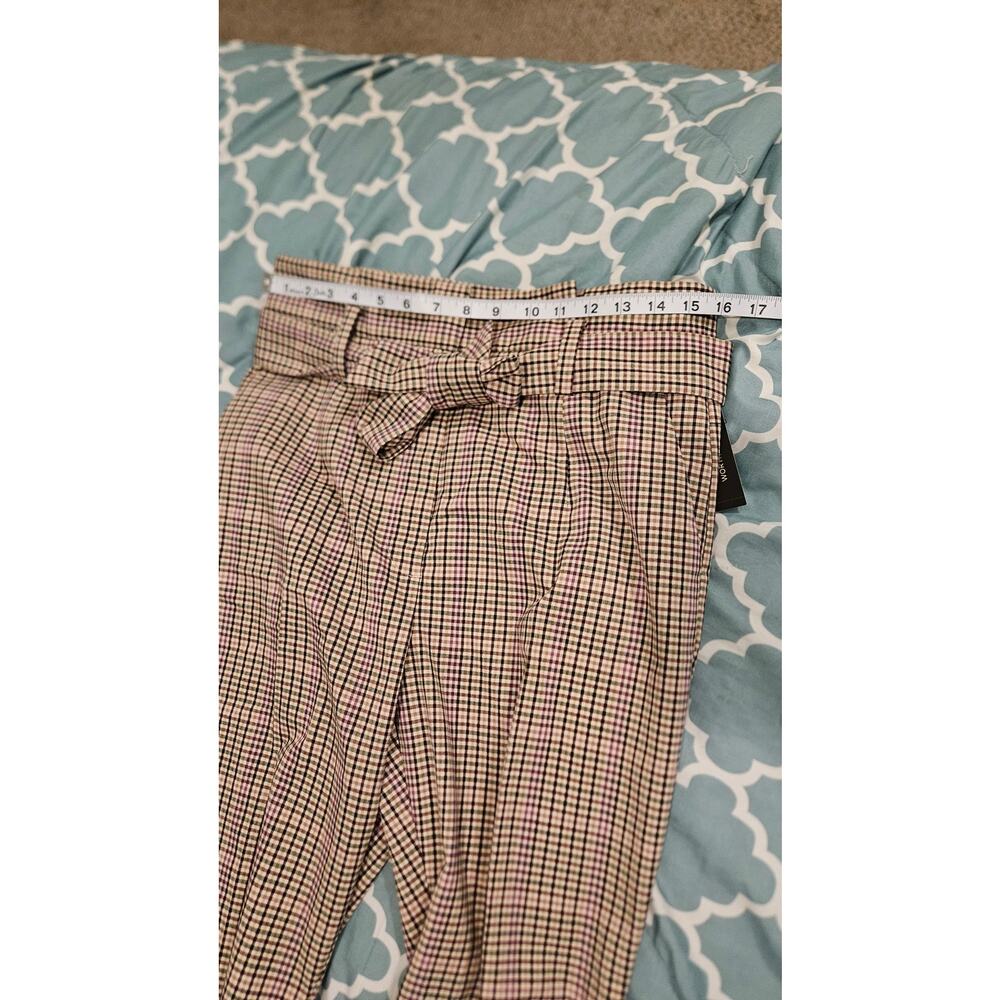 Worthington Size 10 Plaid Paperbag Waist Pants Tie Belt Work Career NWT - Picture 7 of 11